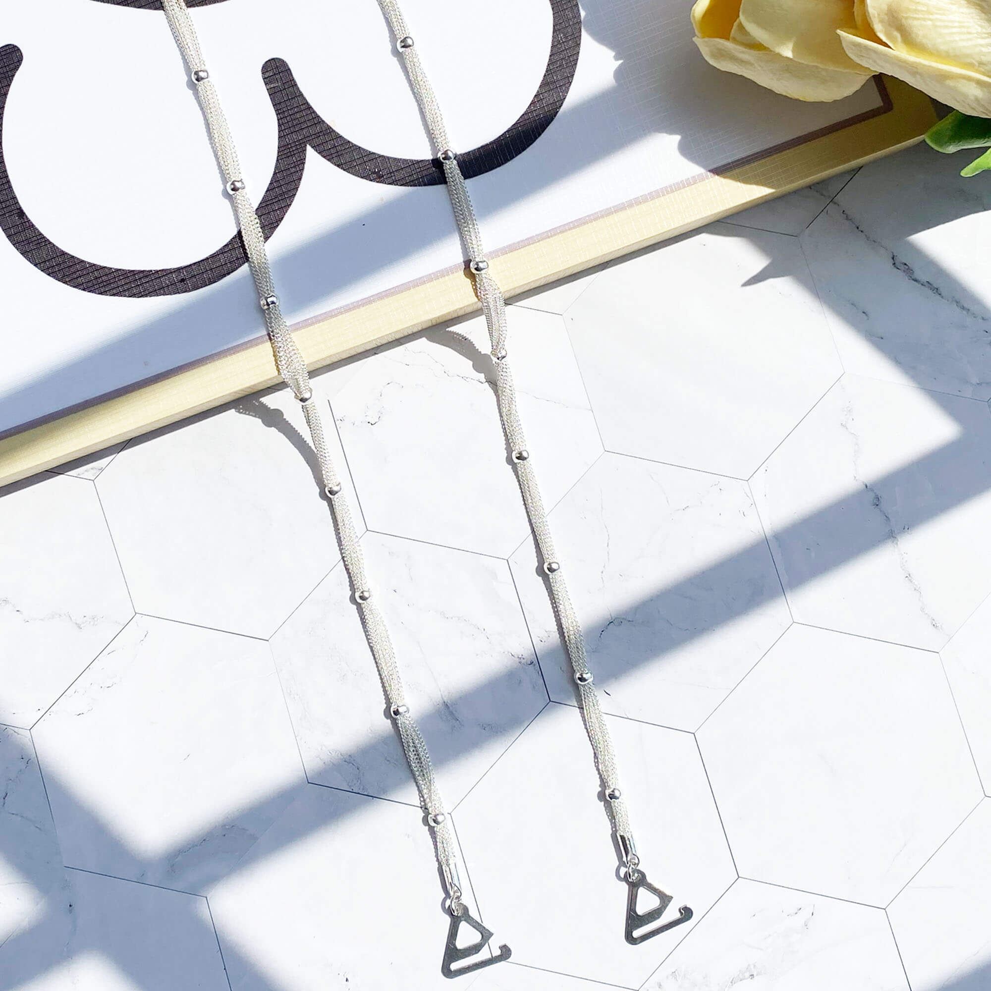 silver beaded chain bra strap