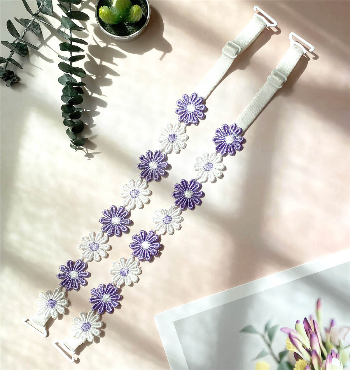 purple daisy bra strap