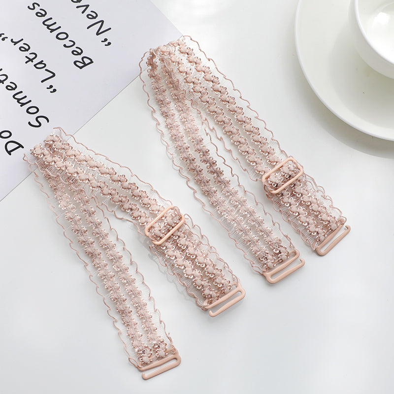 pink lace bra straps