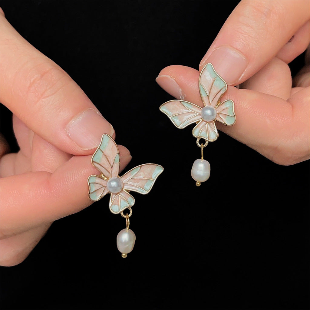 Butterfly Pearl Drop Earrings