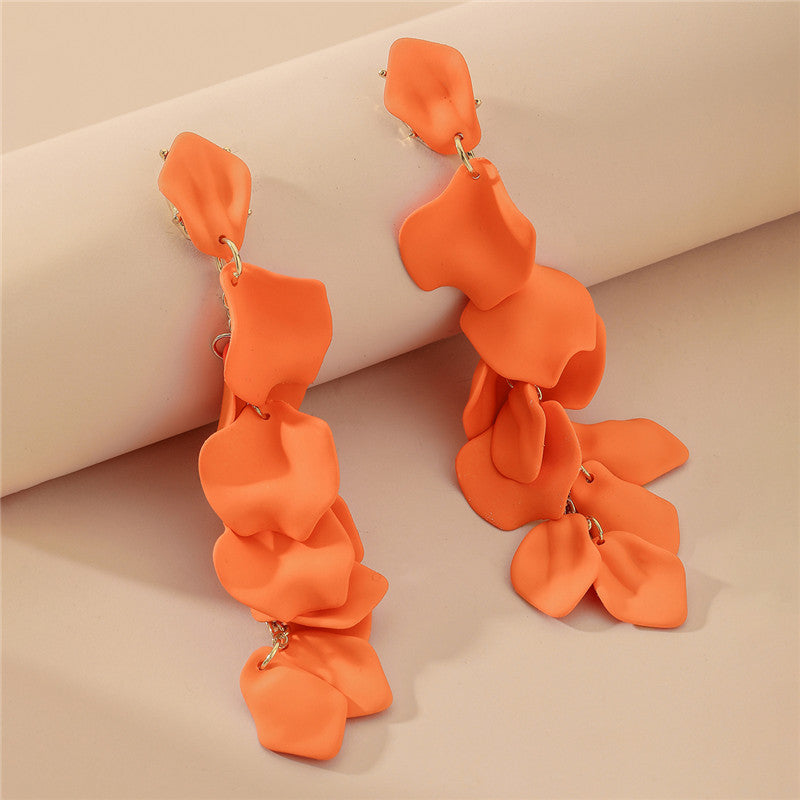 Rose Petal Long Tassel Earrings