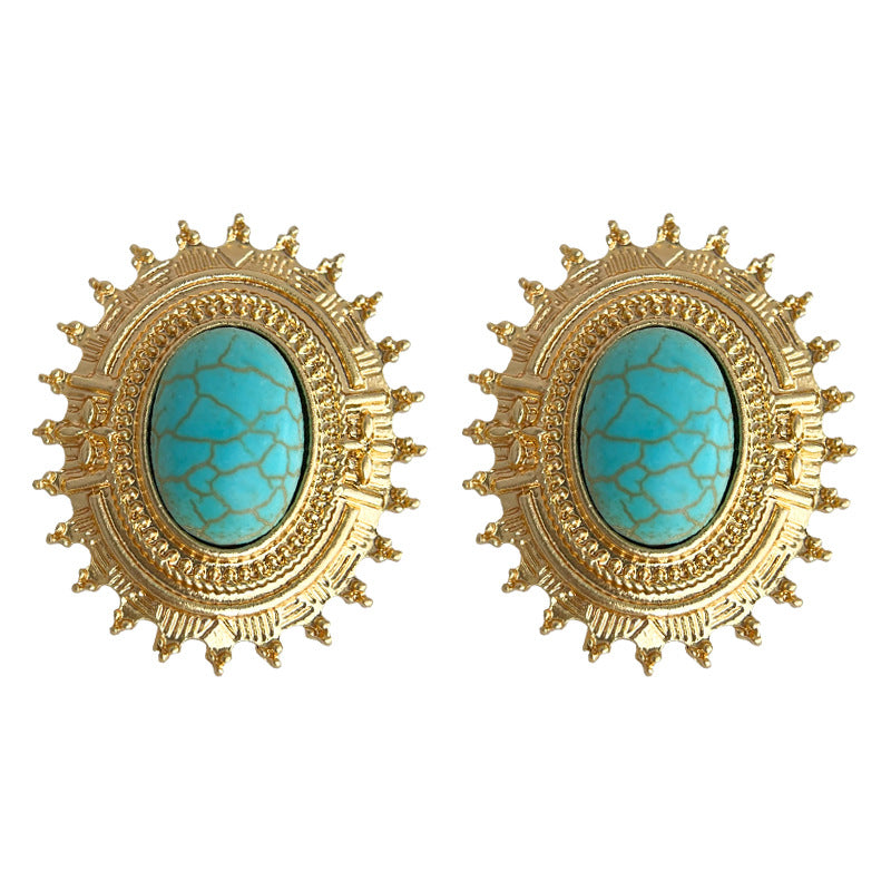 Oval Turquoise Vintage Gear Earrings