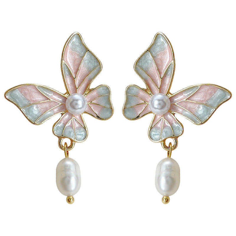 Butterfly Pearl Drop Earrings