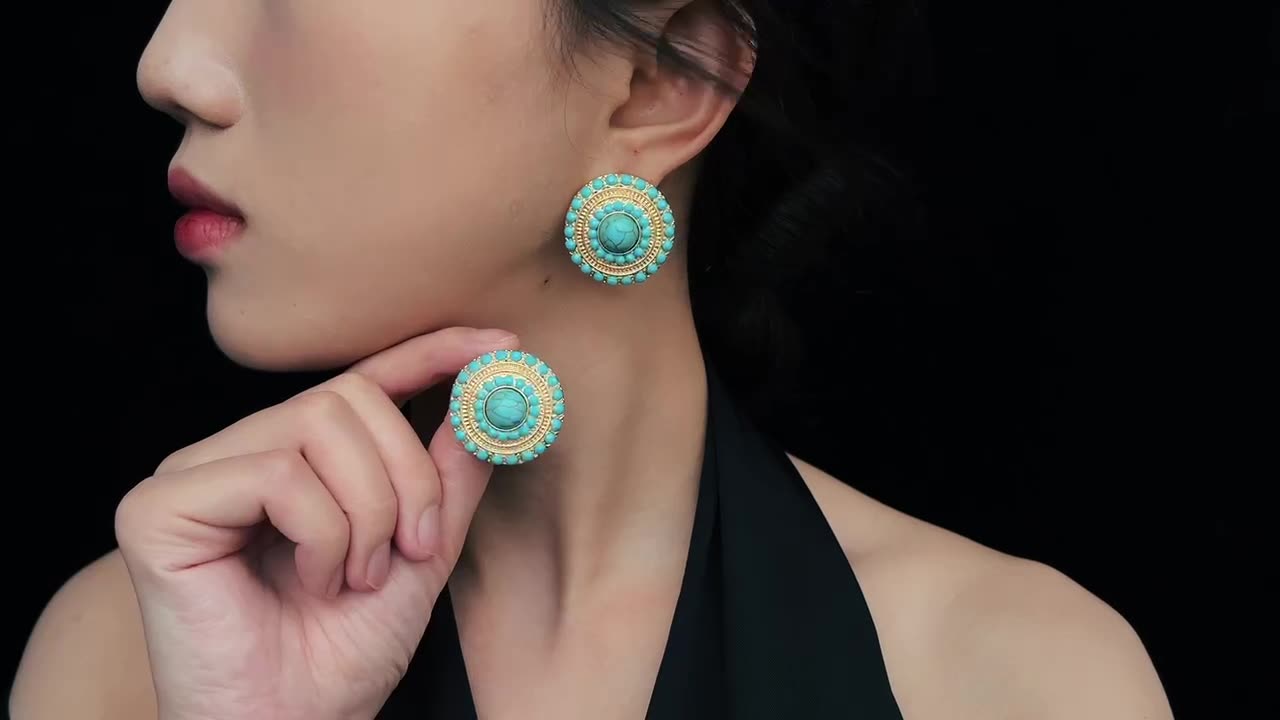 Exaggerated Vintage Turquoise Stud Earrings