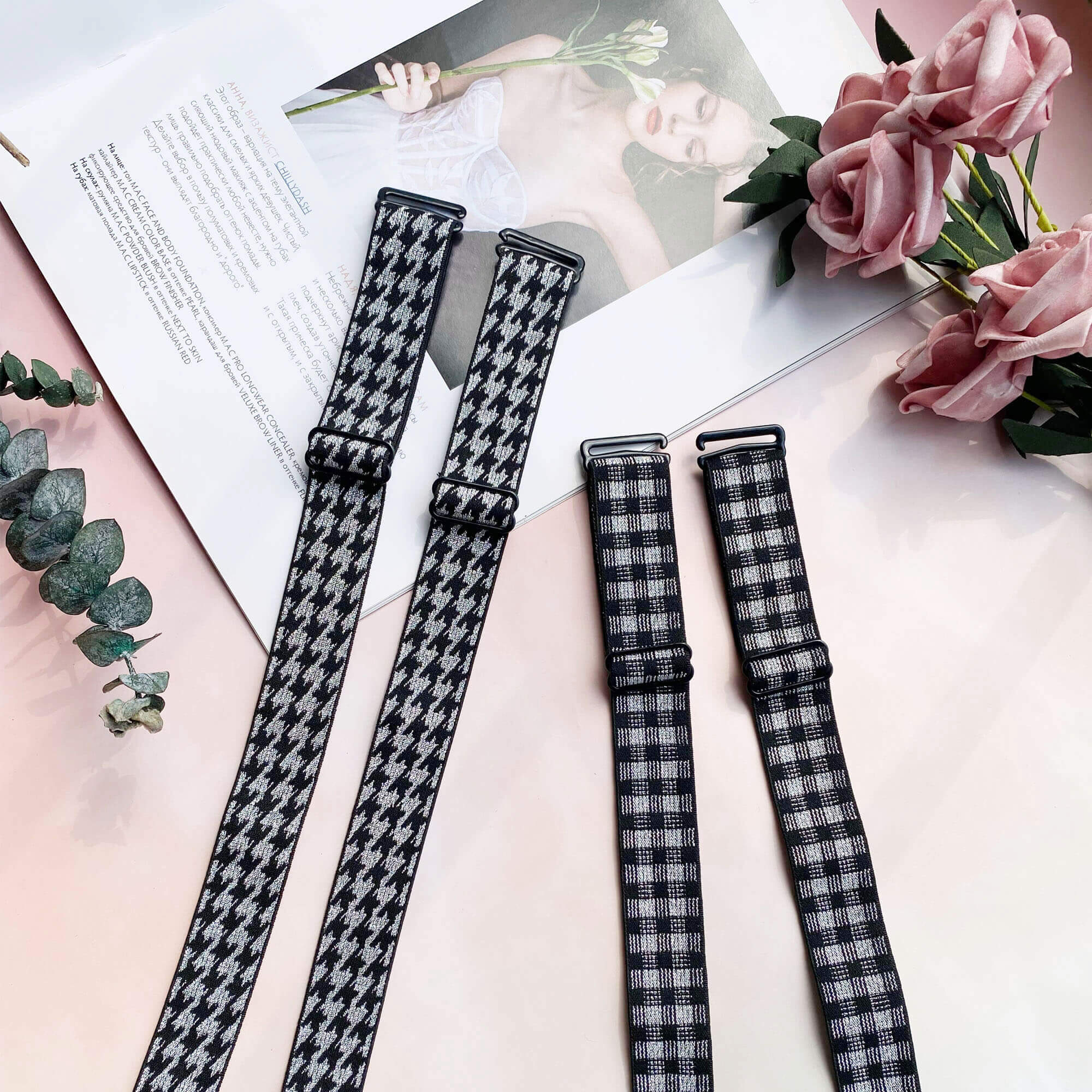 Wide handstooth plaid Glitter Bra Straps Replacement,Decorative