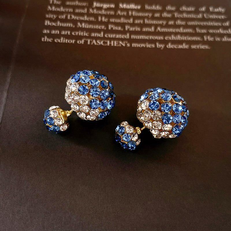 Front And Back Ball Earrings With Diamonds