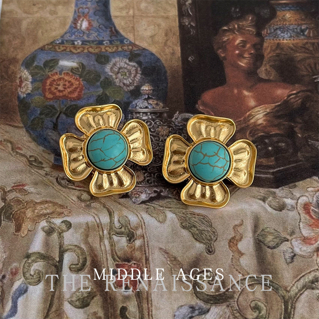 Turquoise Vintage Four Leaf Clover Earrings