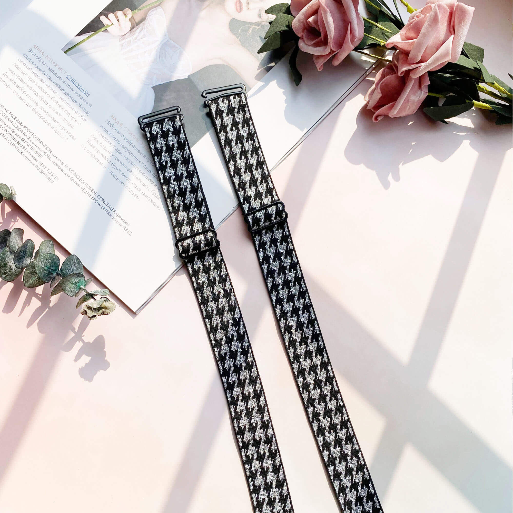 Wide handstooth plaid Glitter Bra Straps Replacement,Decorative