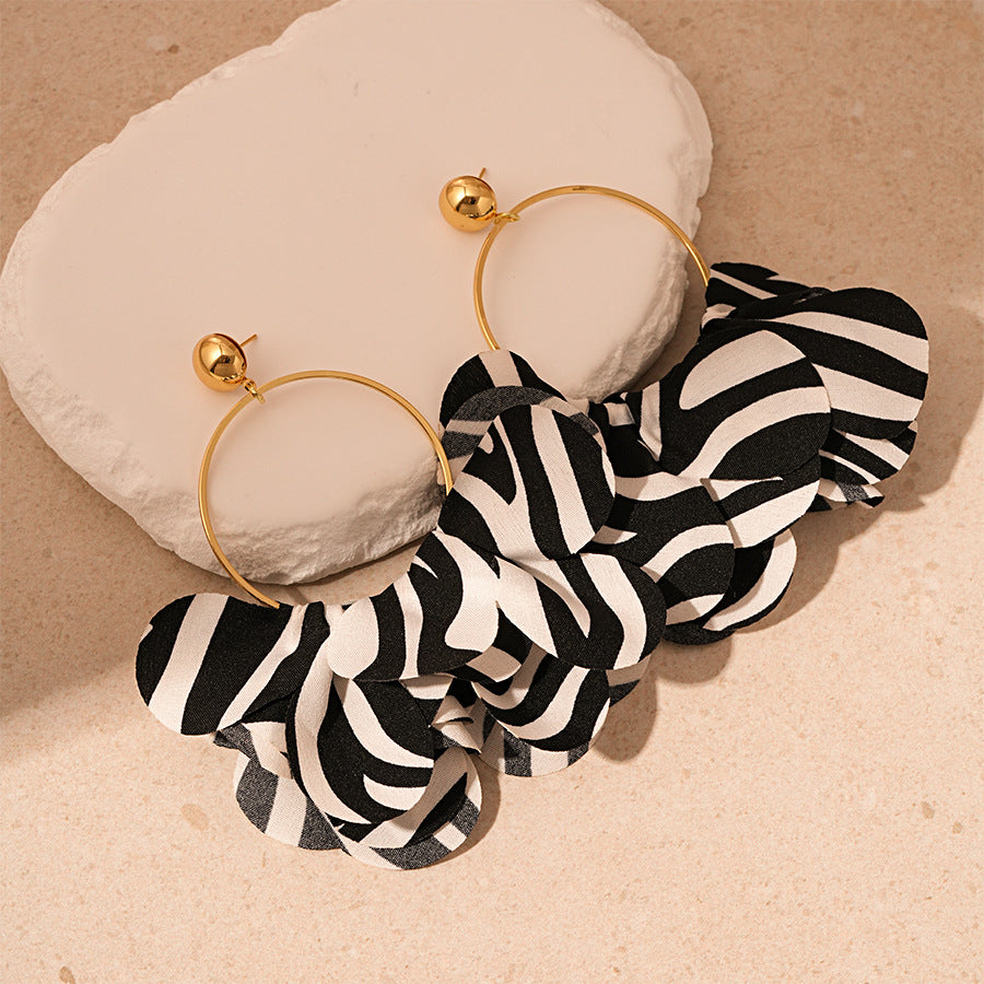 Fabric Zebra Stripes Geometric Circle Earrings