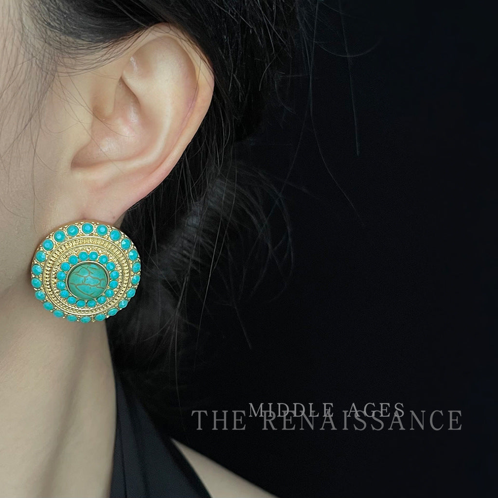 Exaggerated Vintage Turquoise Stud Earrings