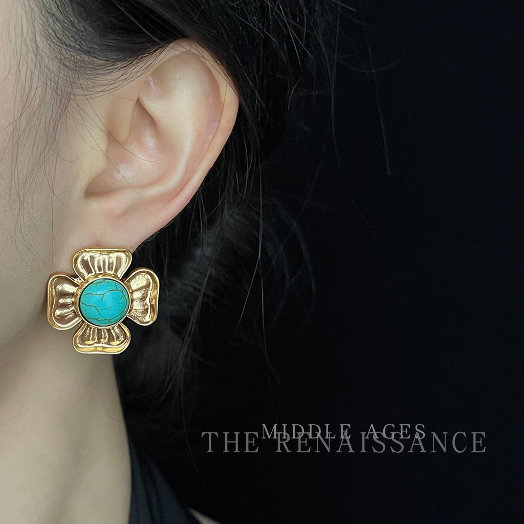 Turquoise Vintage Four Leaf Clover Earrings