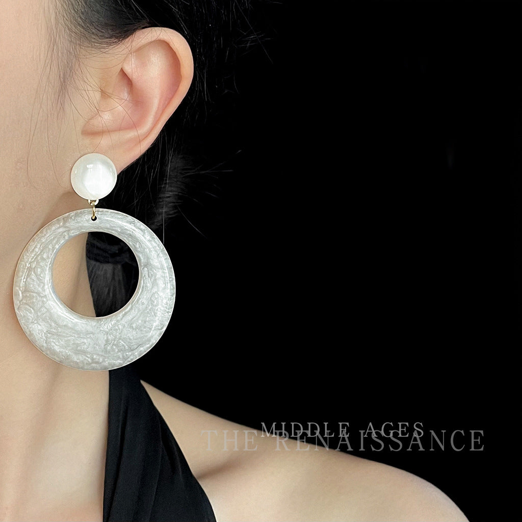 White Oversized Hoop French Earrings