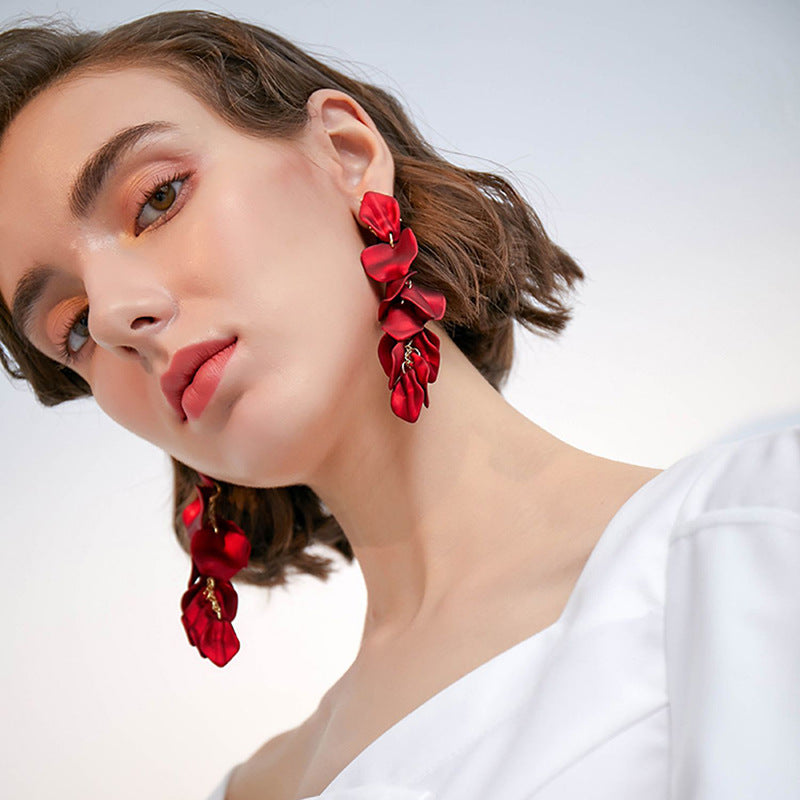 Rose Petal Long Tassel Earrings