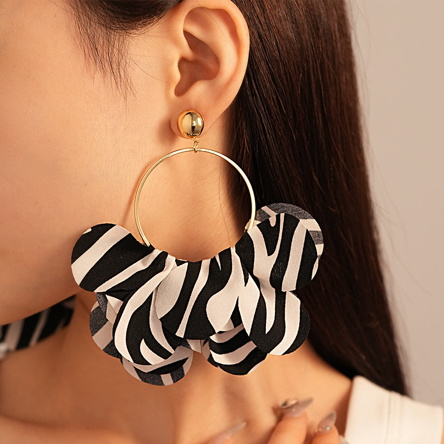 Fabric Zebra Stripes Geometric Circle Earrings