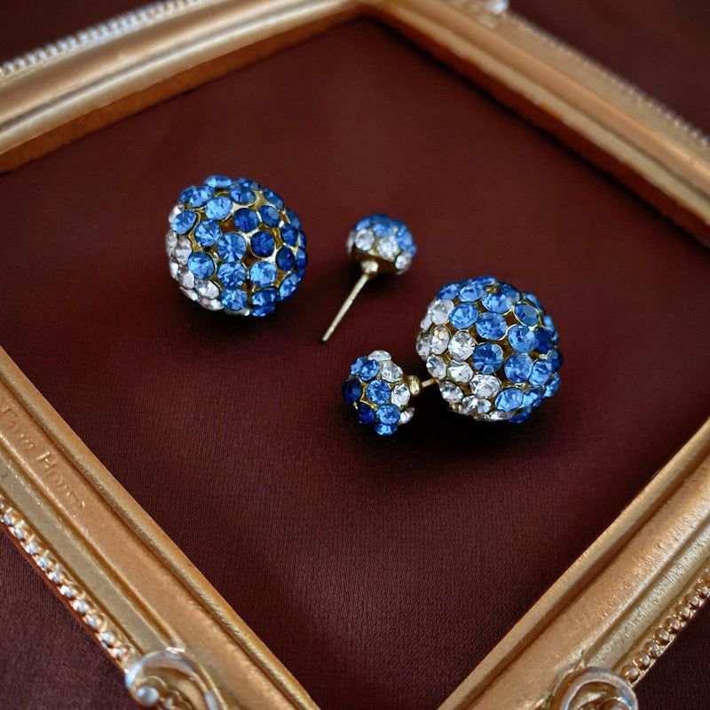 Front And Back Ball Earrings With Diamonds