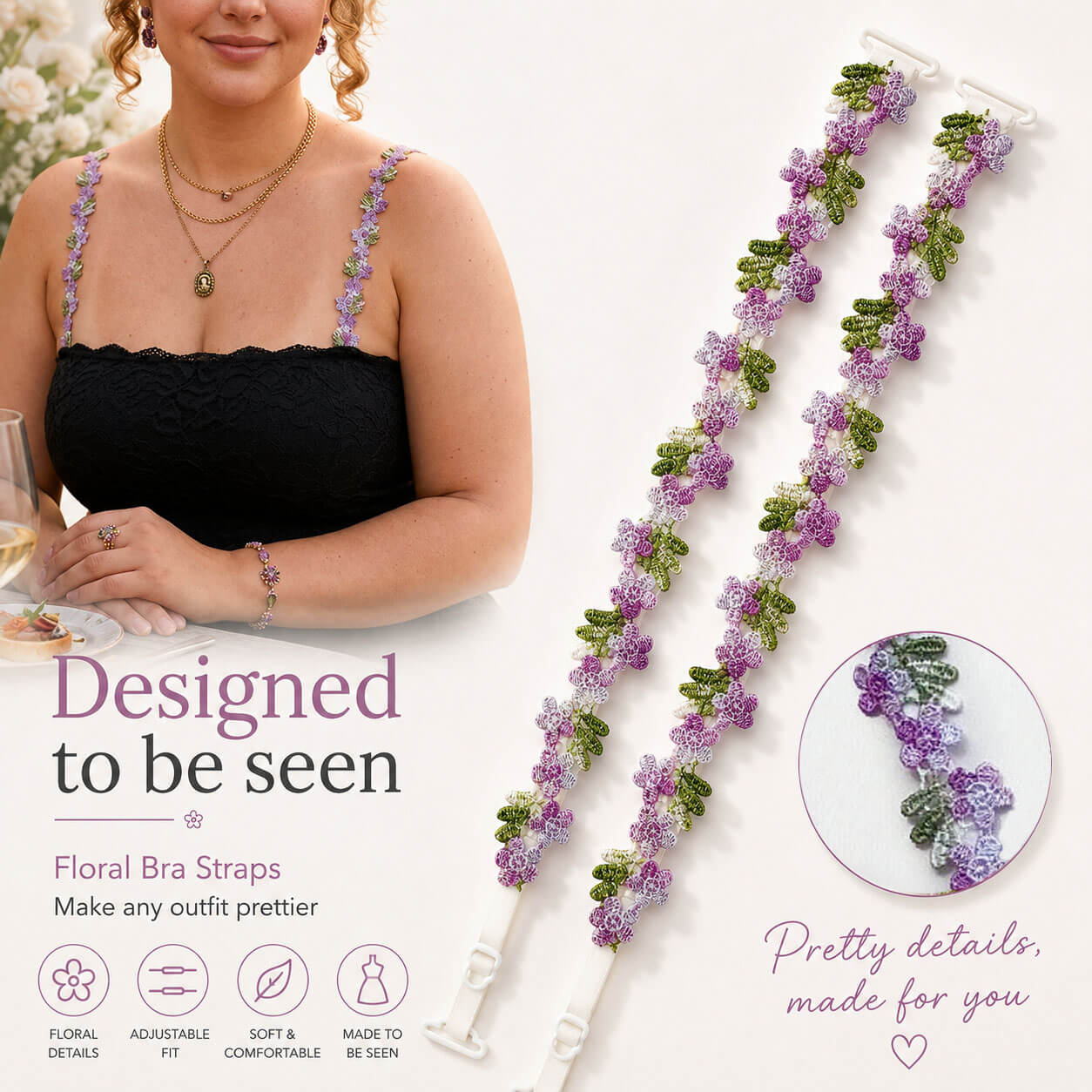 Moly Story Floral Bra Straps Cute Decorative Adjustable Shoulder Straps for Tank Tops, Dresses, Camisoles