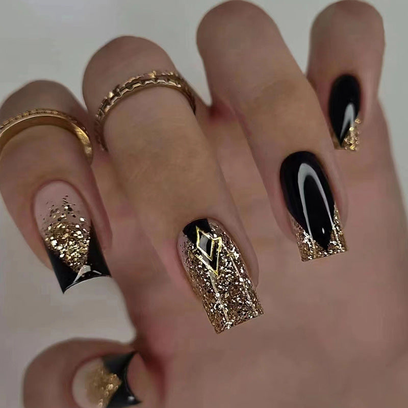 24 Pieces Explosive Black Gold Wearable Nails