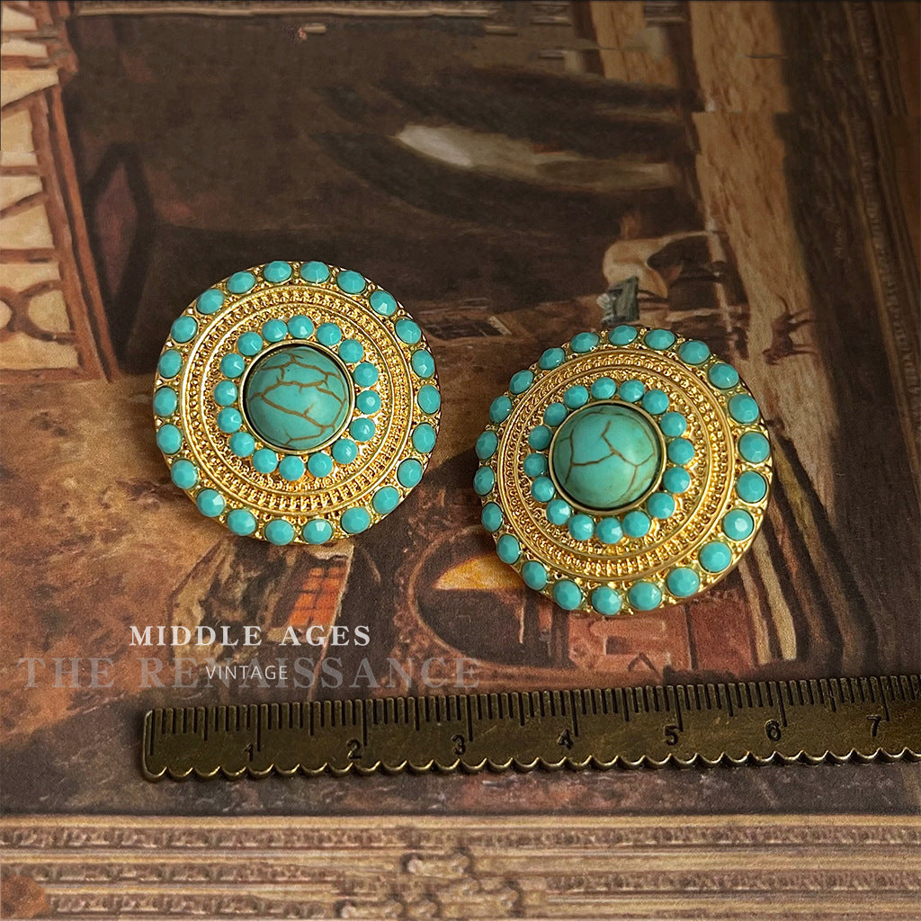 Exaggerated Vintage Turquoise Stud Earrings