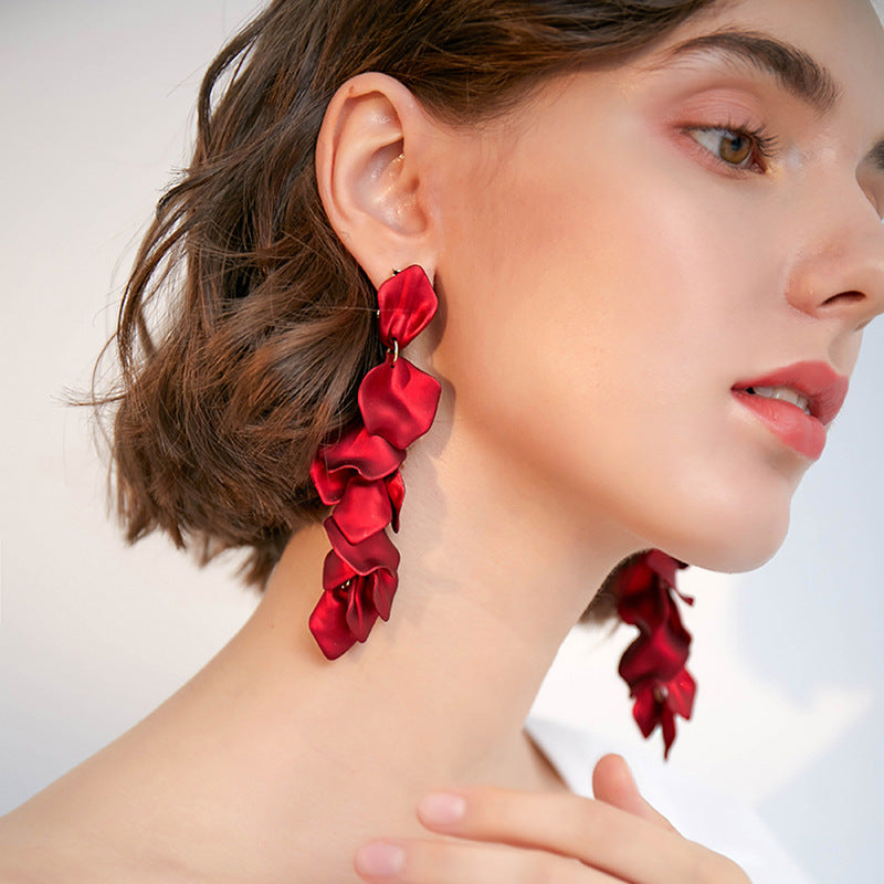 Rose Petal Long Tassel Earrings