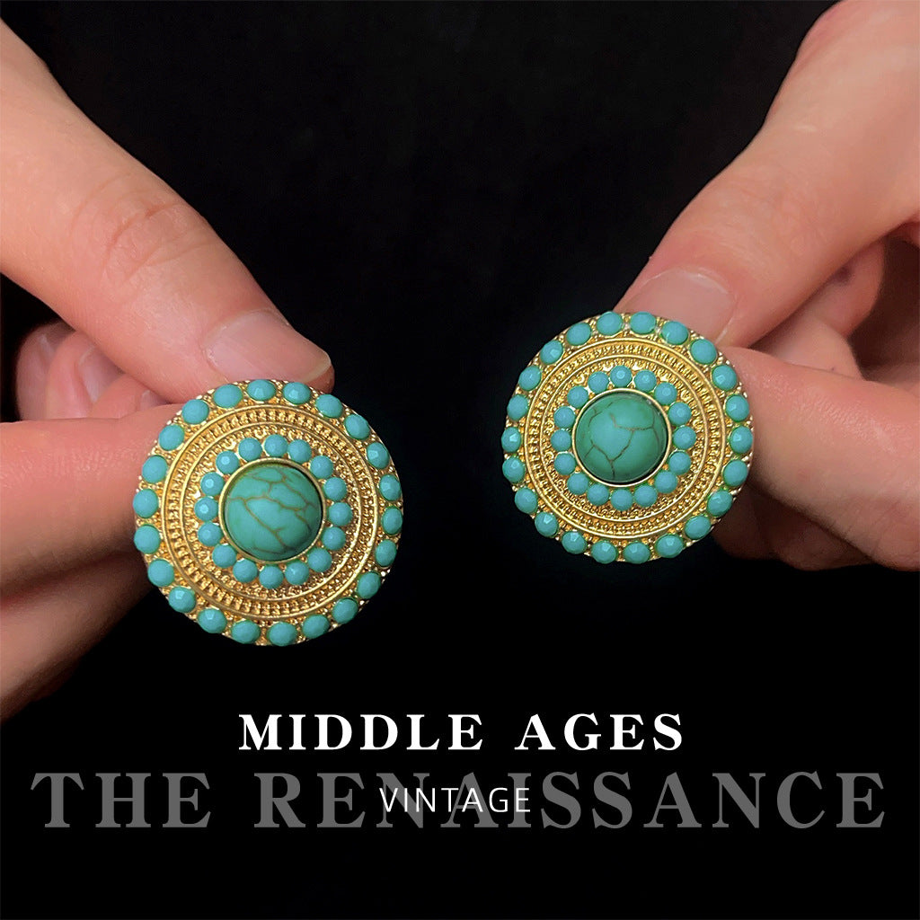 Exaggerated Vintage Turquoise Stud Earrings