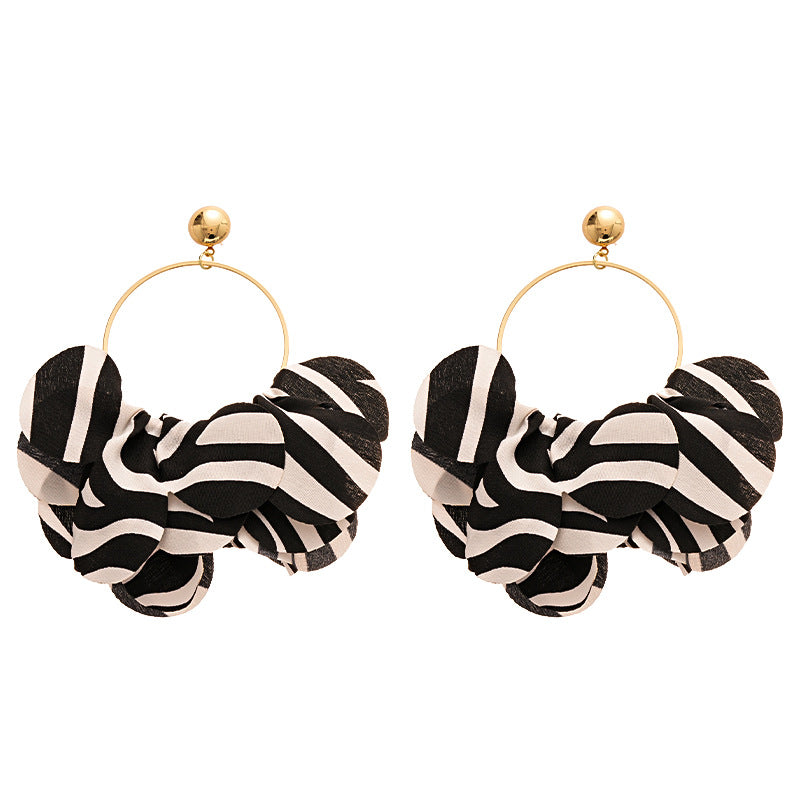 Fabric Zebra Stripes Geometric Circle Earrings