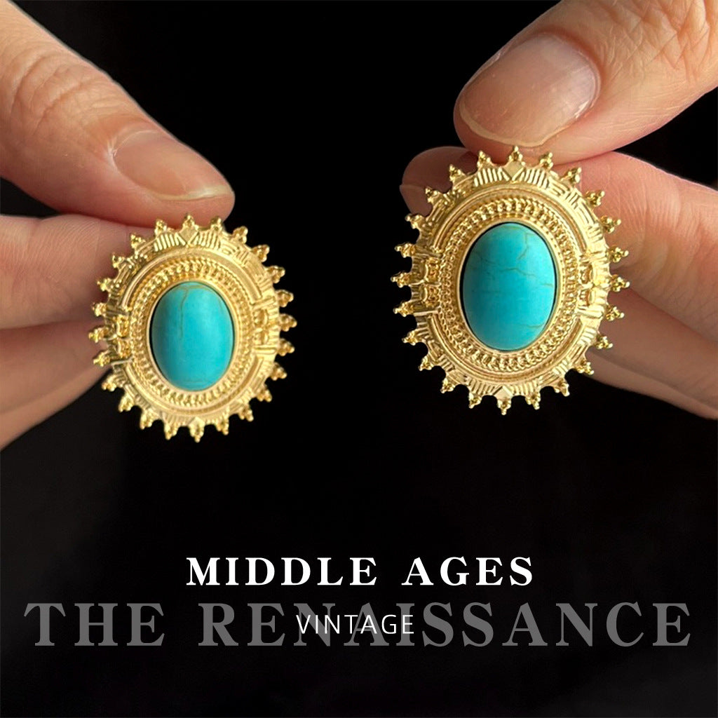 Oval Turquoise Vintage Gear Earrings