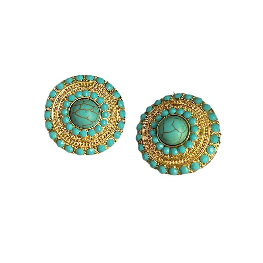 Exaggerated Vintage Turquoise Stud Earrings