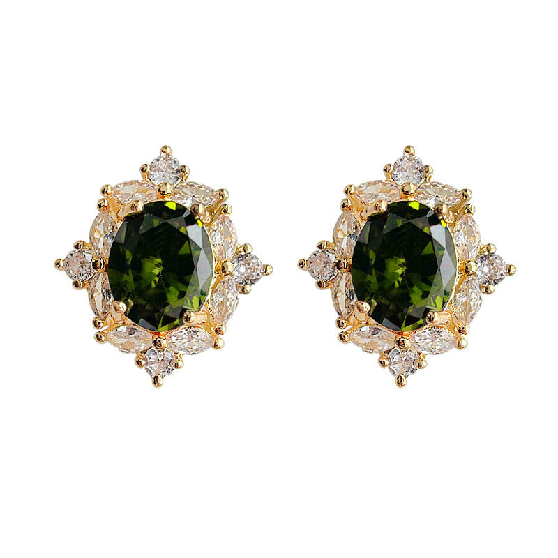 Olive Green Zircon French Vintage Court Earrings with a Luxurious Feel