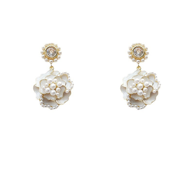 Camellia Pearl Drop Earrings