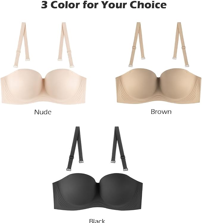 Moly Story Seamless Strapless Bra Push Up, Beauty Back Smoothing Underwire Lightly Lined Cups Bras for Women(34A-42DD)