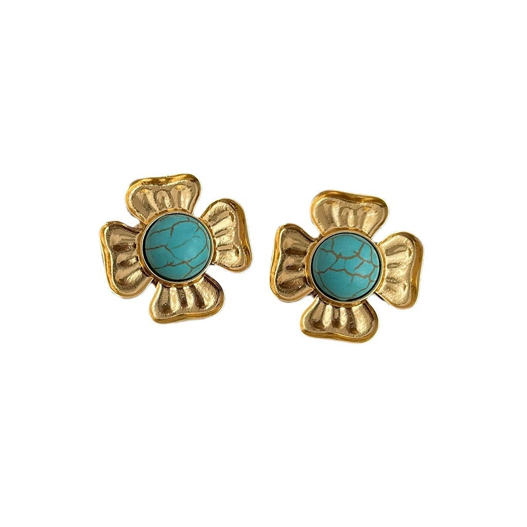 Turquoise Vintage Four Leaf Clover Earrings