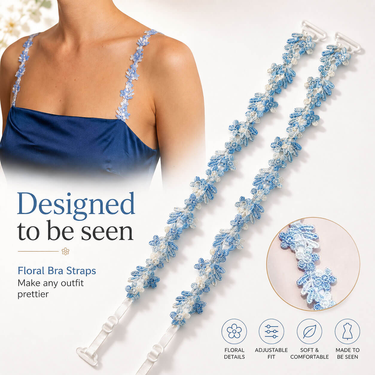 Moly Story Floral Bra Straps Cute Decorative Adjustable Shoulder Straps for Tank Tops, Dresses, Camisoles