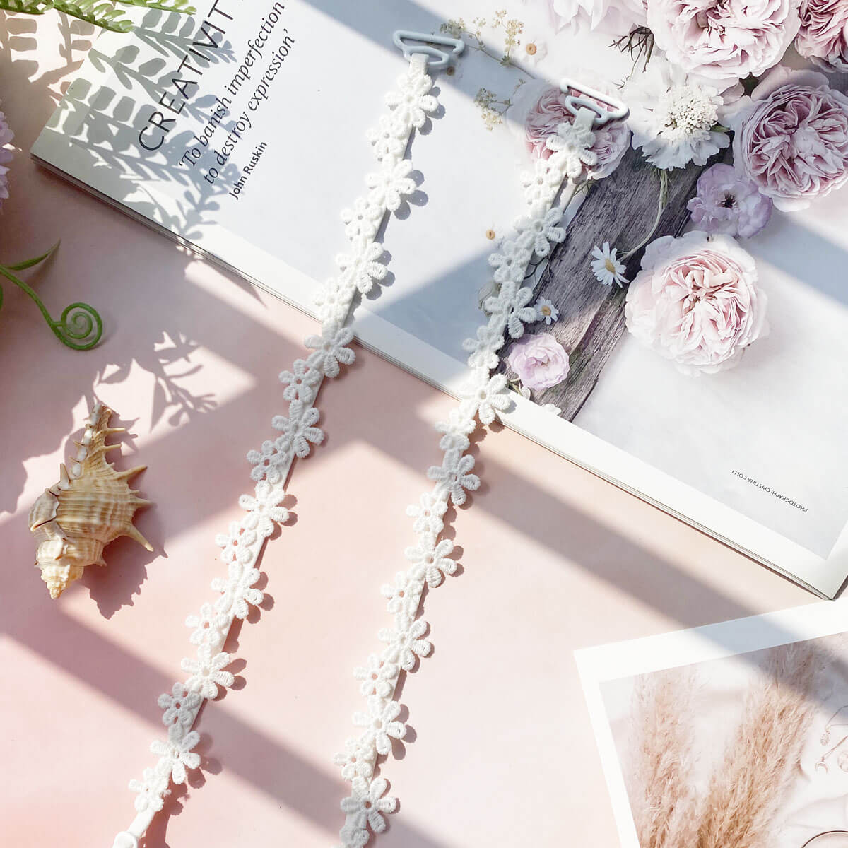 White Small Flower Thin Bra Straps