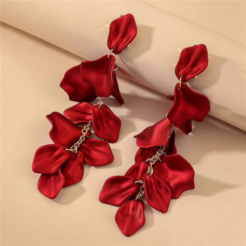 Rose Petal Long Tassel Earrings