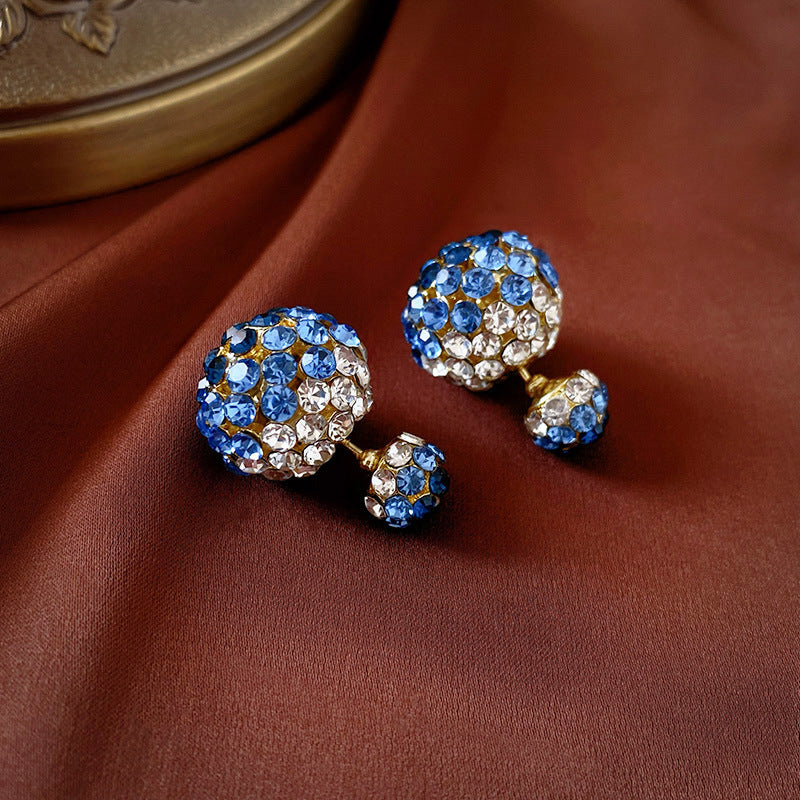 Front And Back Ball Earrings With Diamonds