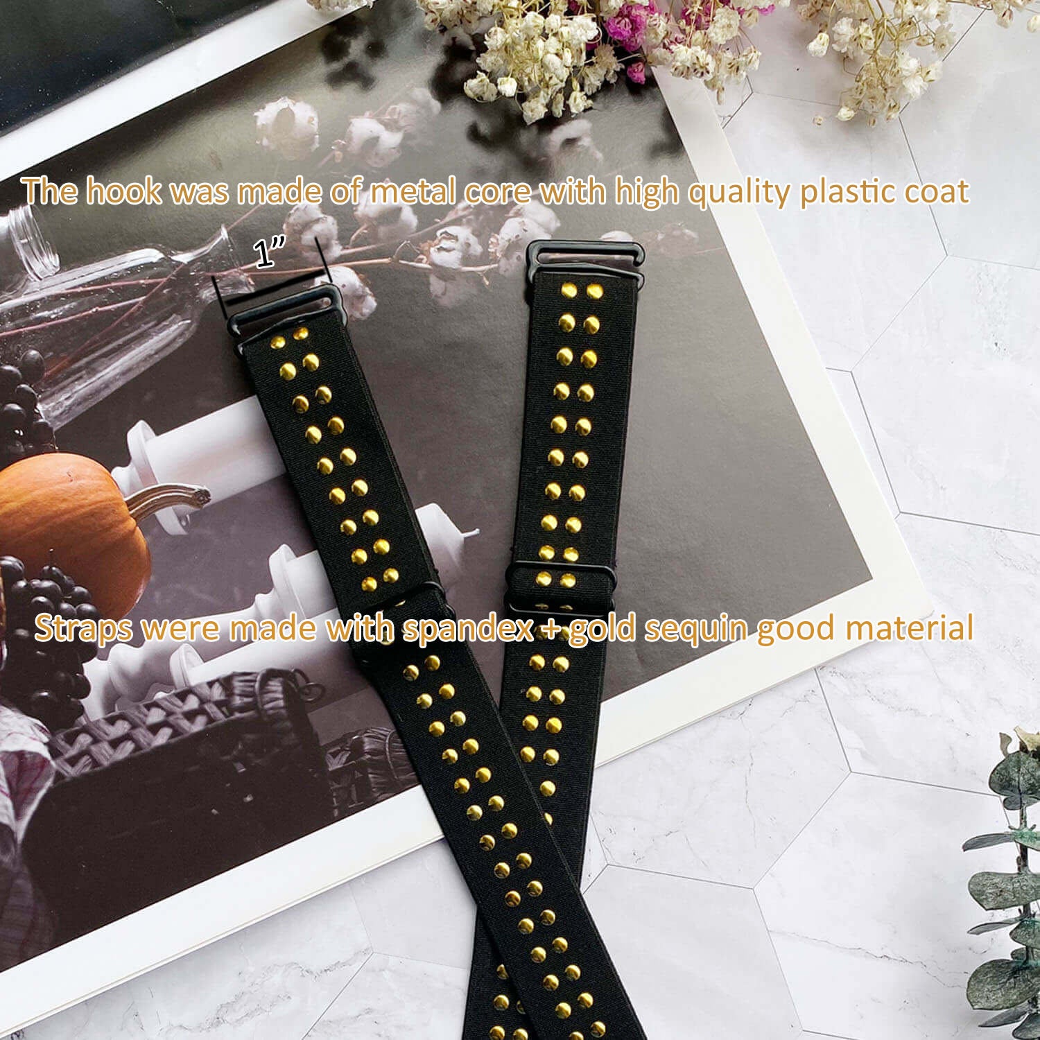 Black Punk Beaded Bra Straps Replacement 1 inch Width