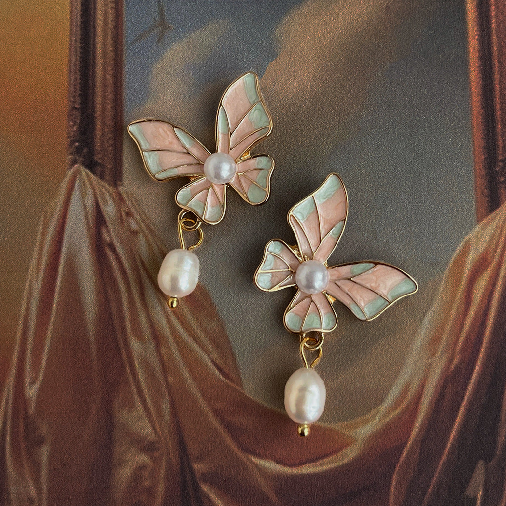 Butterfly Pearl Drop Earrings