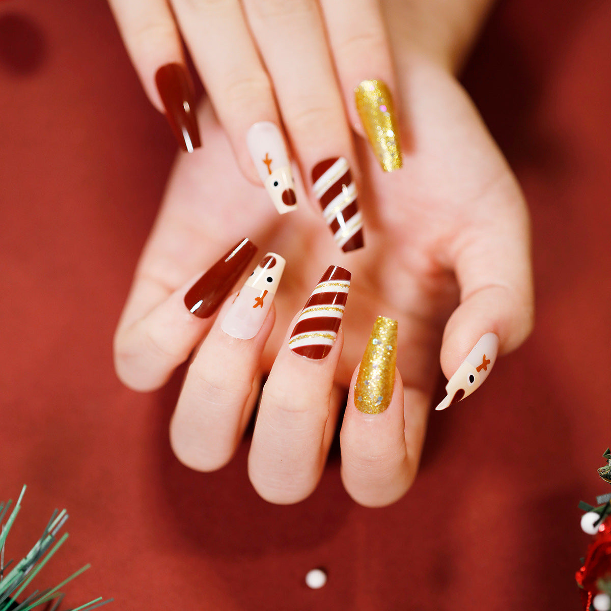 3 For 12.99 - Christmas Nails M-Coffin