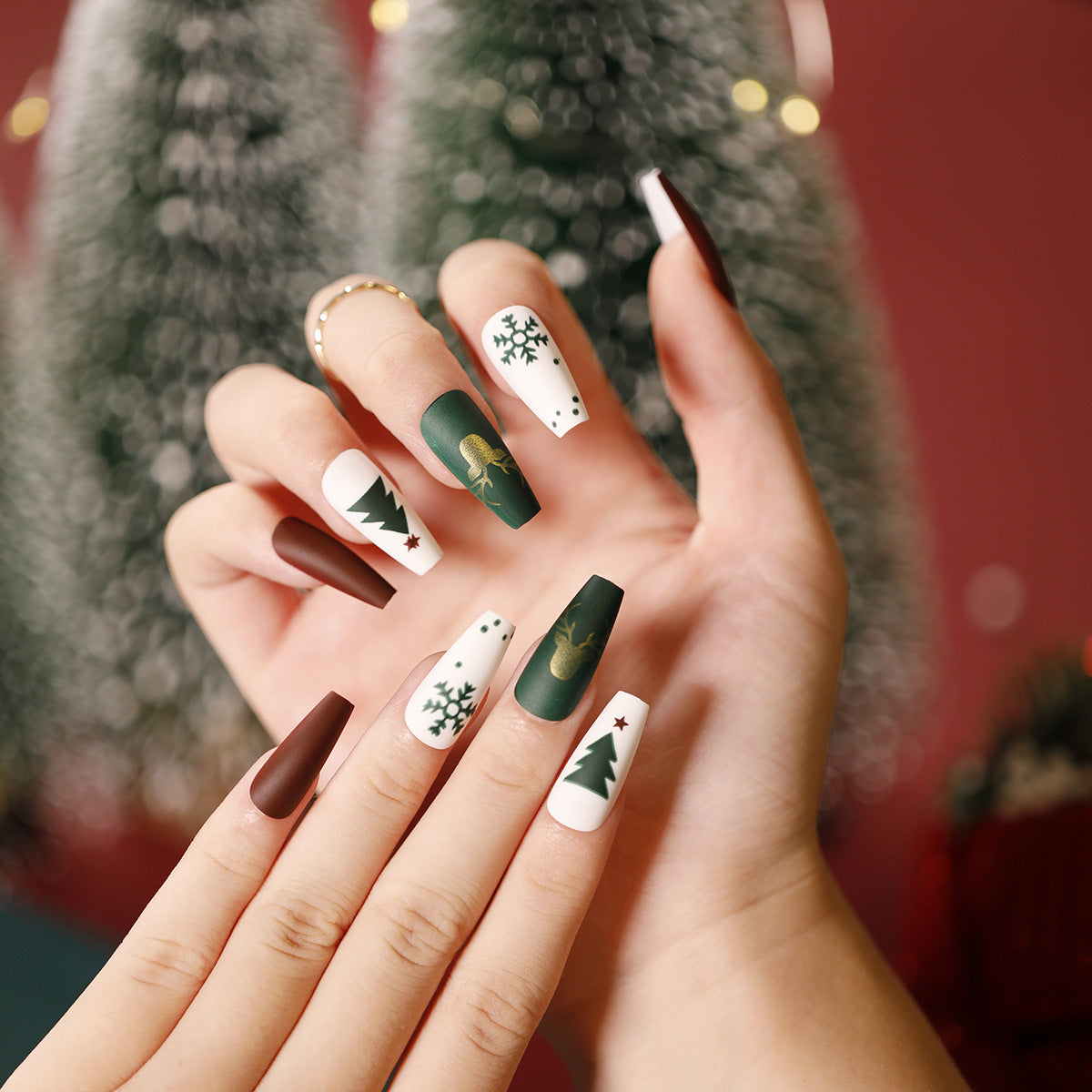 3 For 12.99 - Christmas Nails M-Coffin