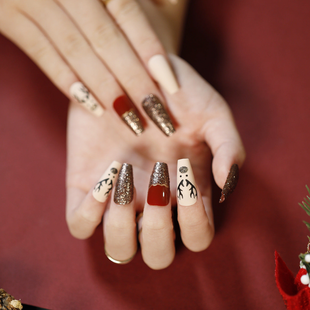 3 For 12.99 - Christmas Nails M-Coffin