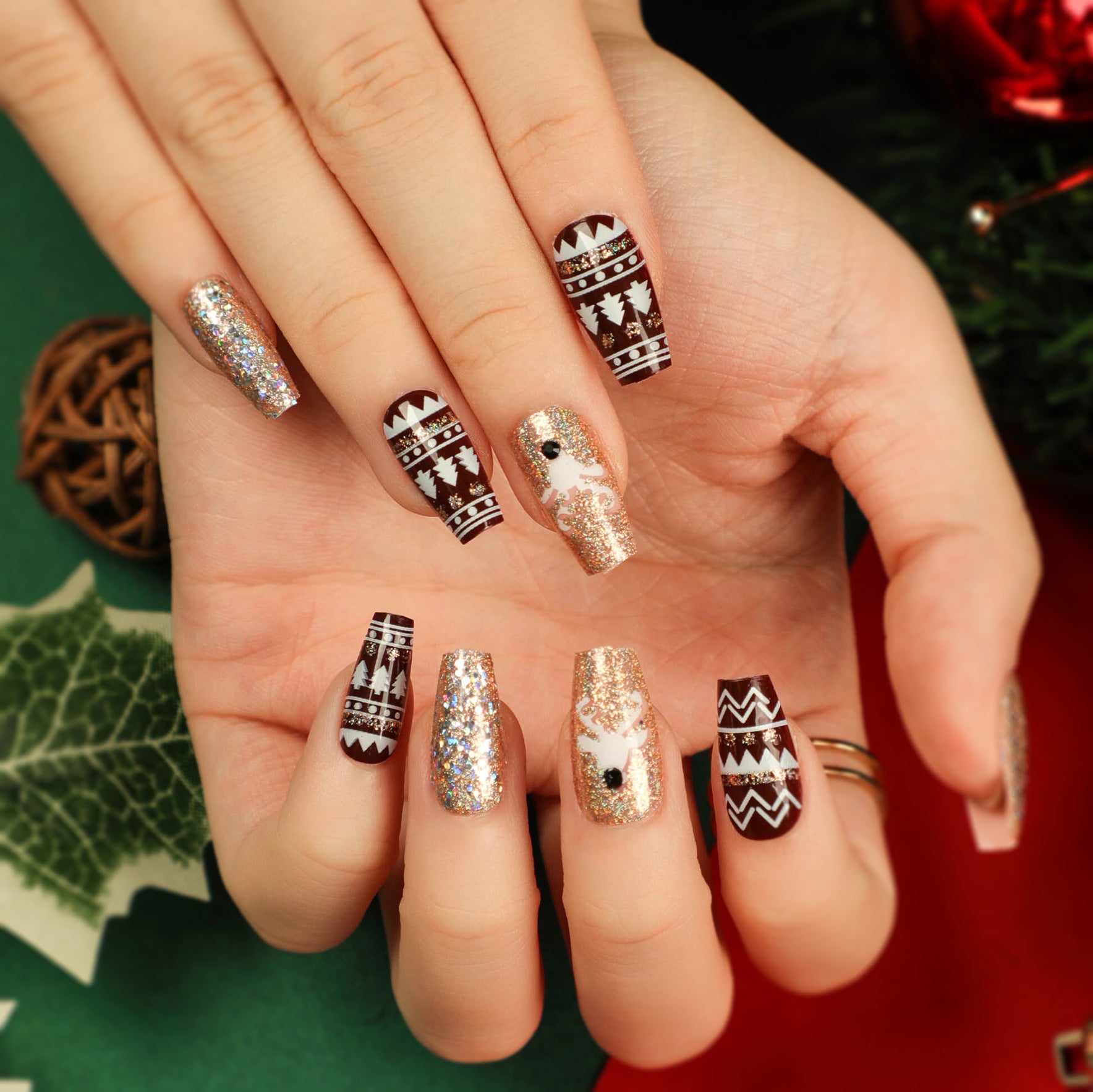 3 For 12.99 - Christmas Nails M-Coffin