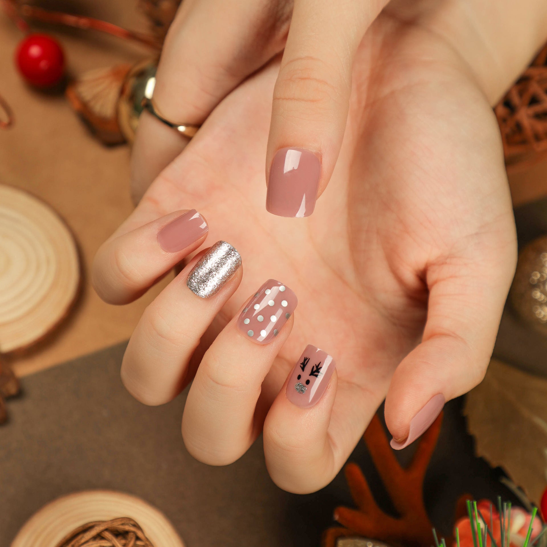 3 For $12.99 - Christmas Short Squoval Nails