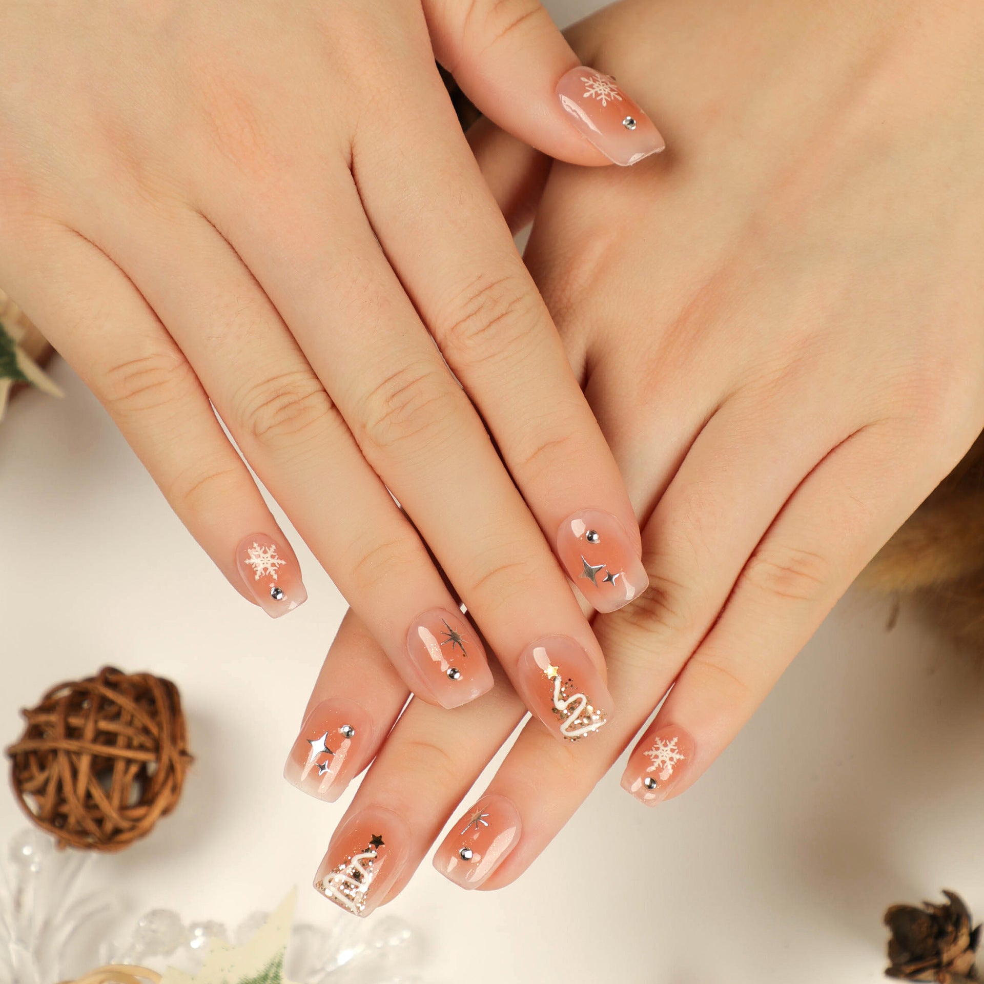 3 For $12.99 - Christmas Short Squoval Nails