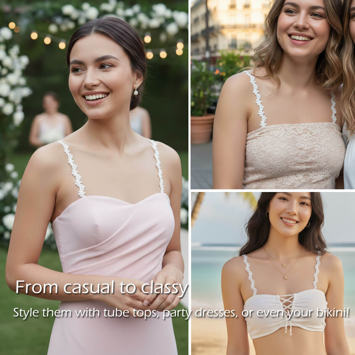 White Small Flower Thin Bra Straps