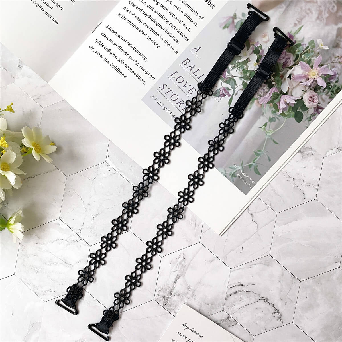 OH MY BOD, Other, New Black Flower Pearl Decorative Bra Straps