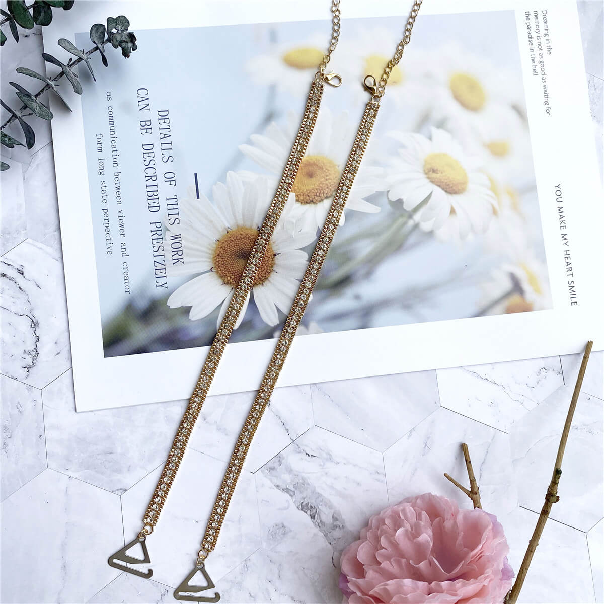 YEKEYI Decorative Flower Rhinestone Bra Straps Adjustable Shoulder Straps  Replacement for Bra Tops Dress 1 Pair